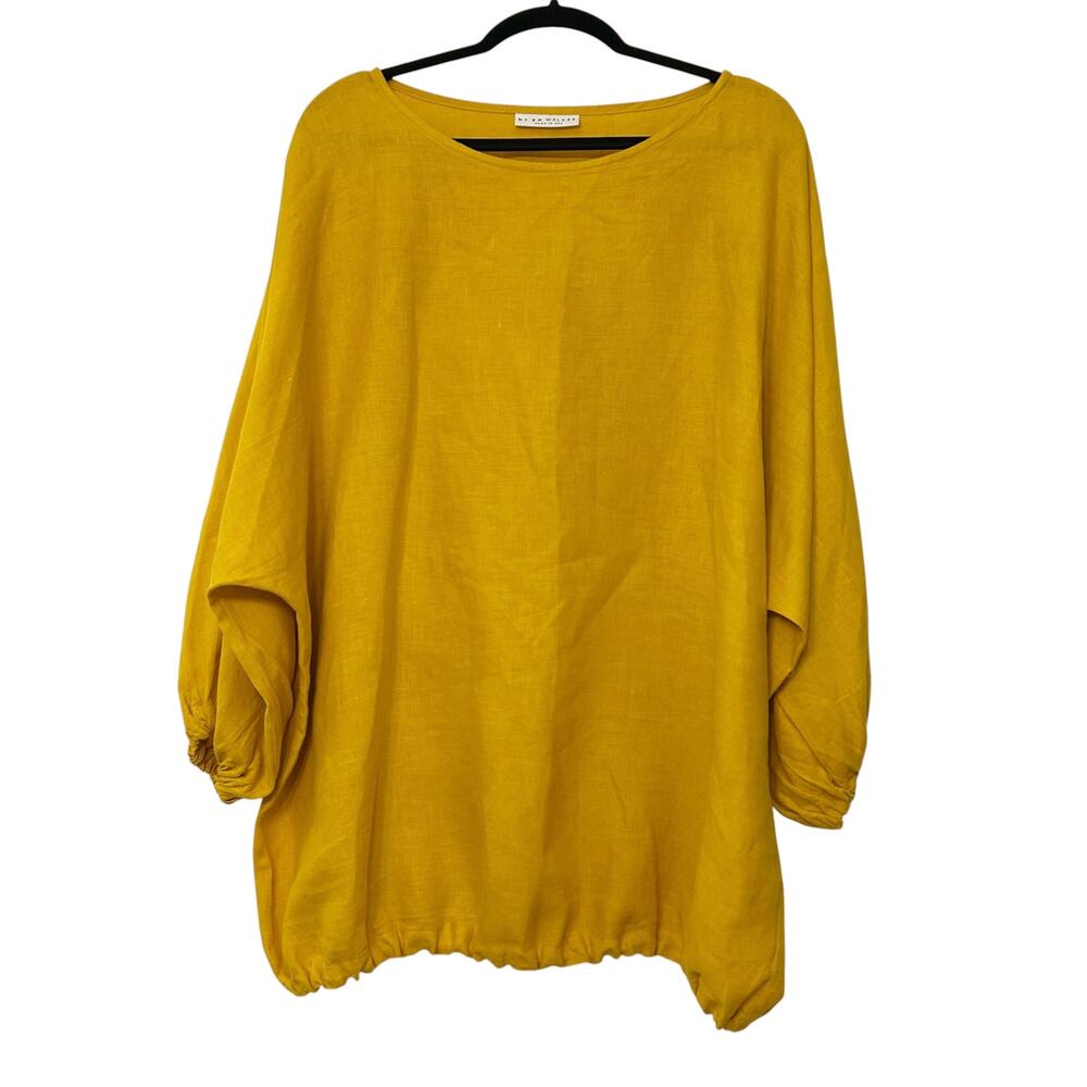 Bryn Walker Linen Top S Saffron Yellow 100% Linen Made USA Raglan Sleeve